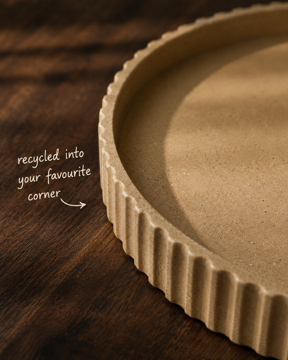Round tray used in a warm living space